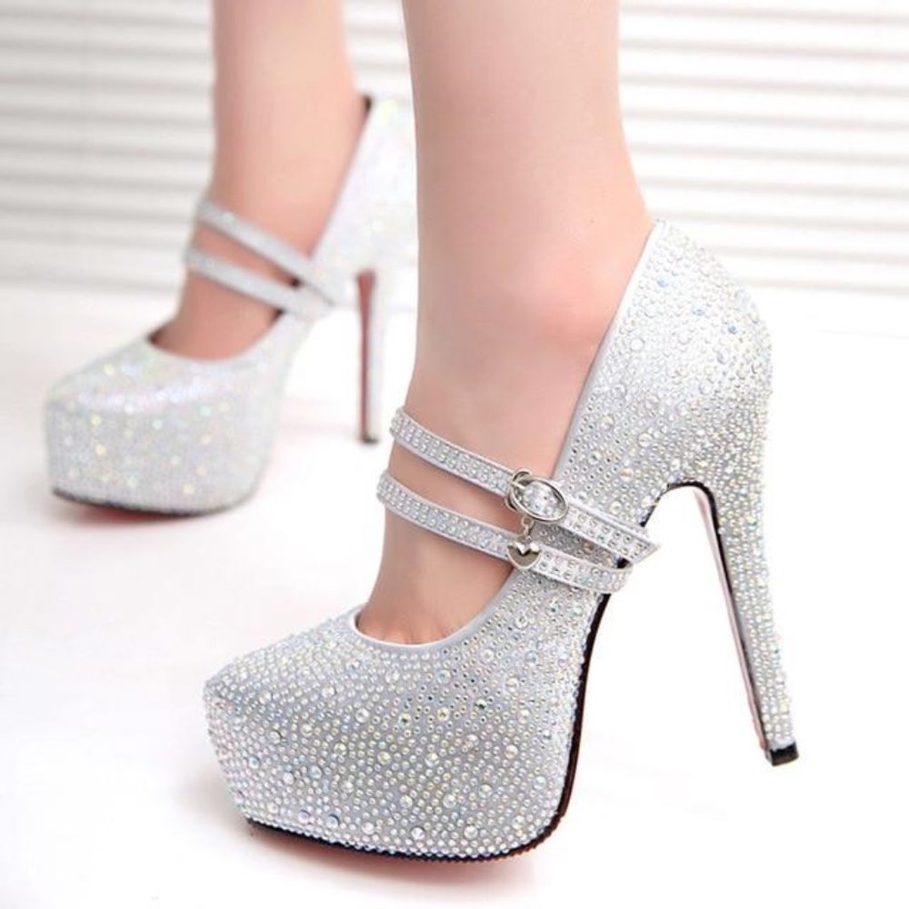 high heel shoes silver